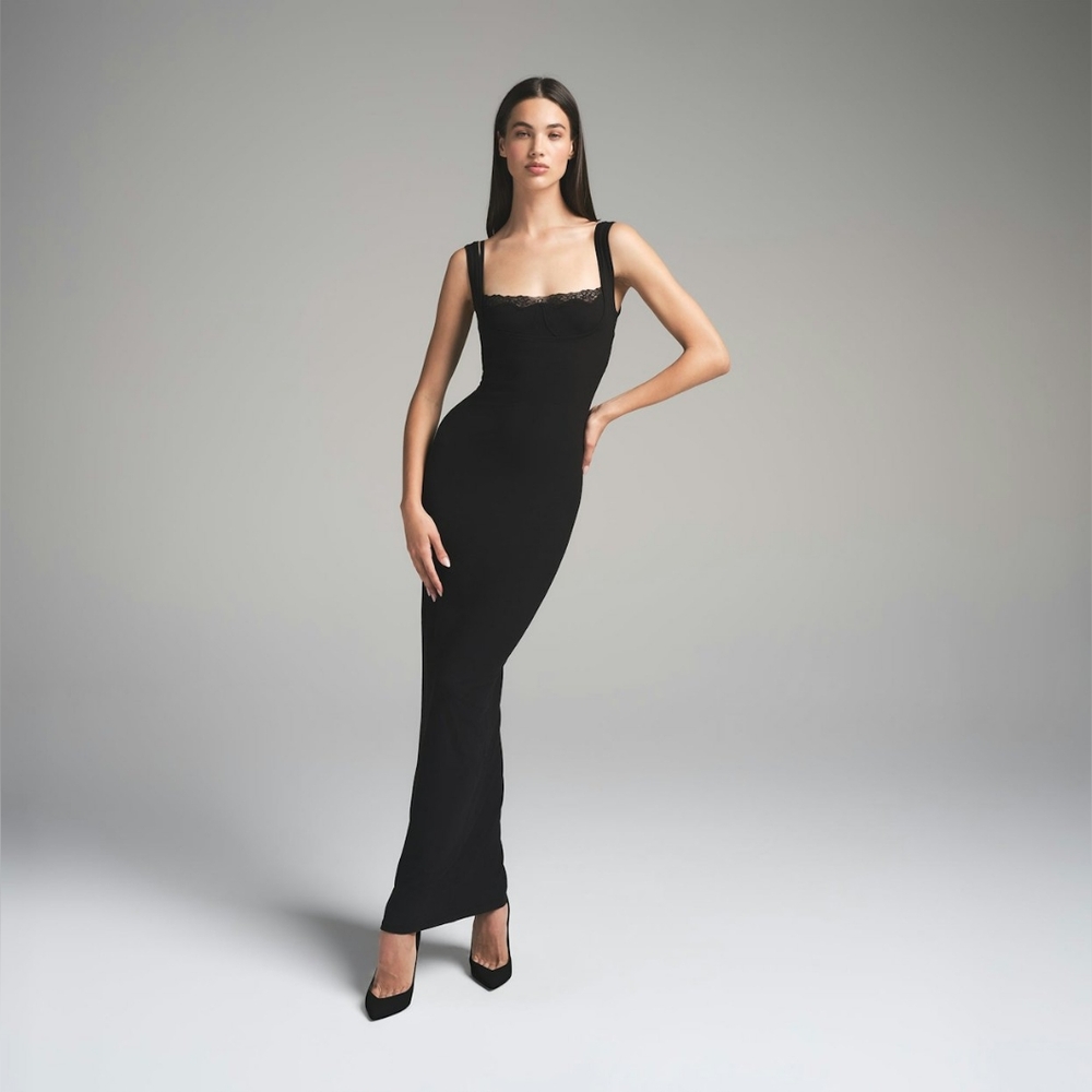 BB1. NWT SKIMS SOFT LOUNGE LACE LONG DRESS WITH BRALETTE